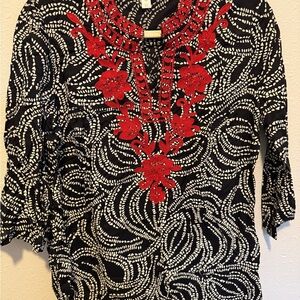 Charter Club Black and Red Embroidered Blouse